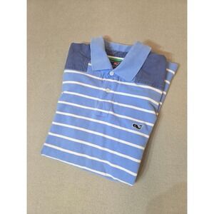 Vineyard Vines Stripe & Trim Polo Shirt M Blue Green Pink Whale Logo Classic Fit